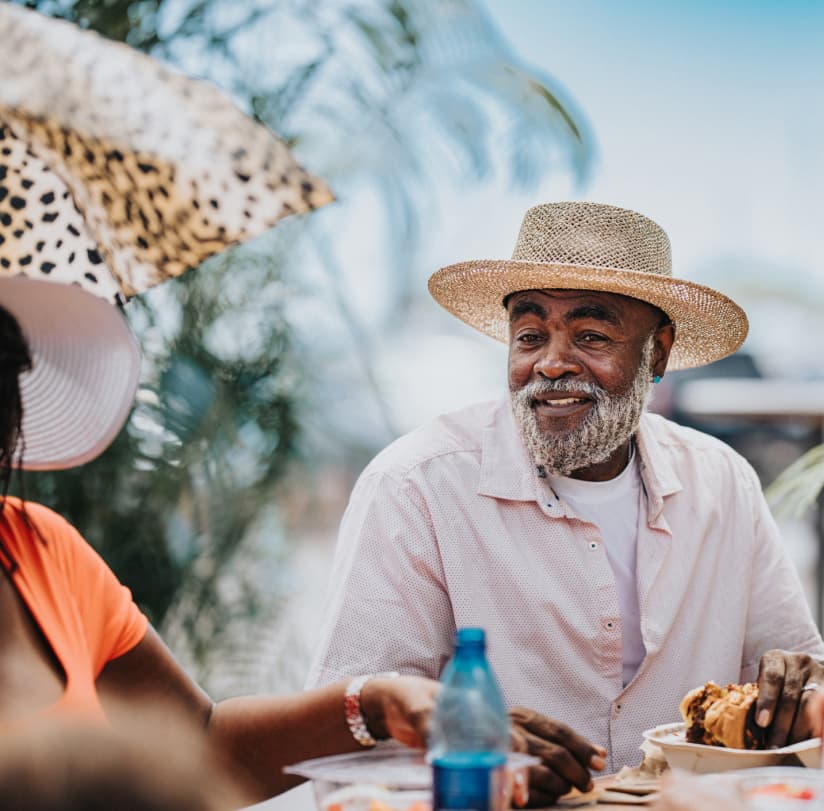 A man eating lunch outdoors